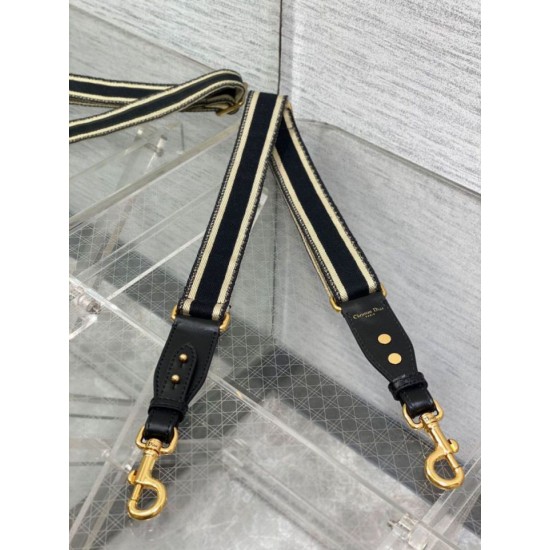 Replica Dior Adjustable Shoulder Strap with Ring Embroidery Black Fake
