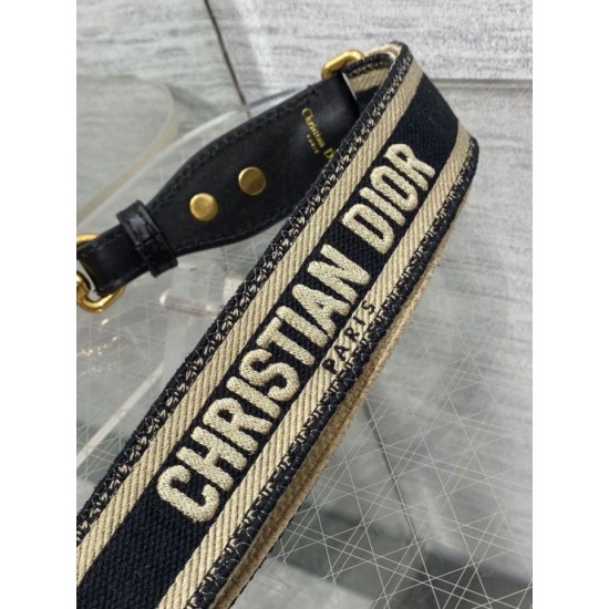 Replica Dior Adjustable Shoulder Strap with Ring Embroidery Black Fake
