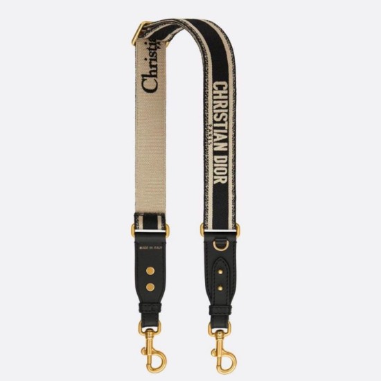 Replica Dior Adjustable Shoulder Strap with Ring Embroidery Black Fake