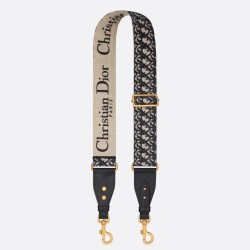 Replica Dior Adjustable Shoulder Strap with Ring Oblique Embroidery Blue Fake