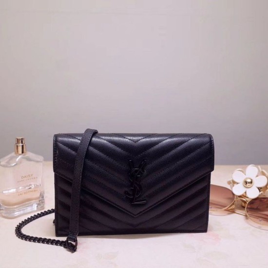 Replica YSL Saint Laurent WOC Envelope Chain Wallet All Black Fake