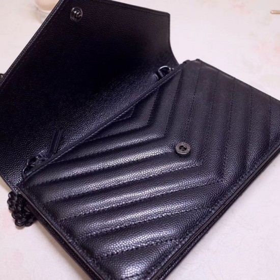 Replica YSL Saint Laurent WOC Envelope Chain Wallet All Black Fake