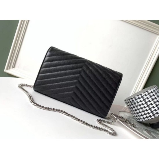 Replica YSL Saint Laurent WOC Monogram Chain Wallet Noir Fake