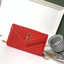 Replica YSL Saint Laurent WOC Monogram Chain Wallet Red Fake