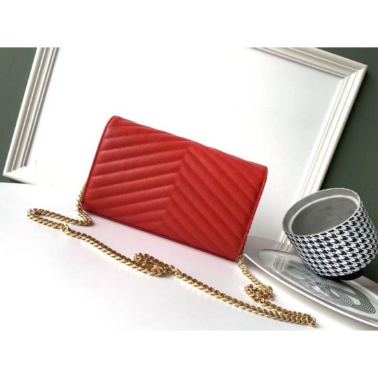 Replica YSL Saint Laurent WOC Monogram Chain Wallet Red Fake