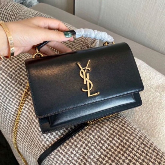 Replica YSL Saint Laurent WOC Sunset Chain Wallet Black Fake
