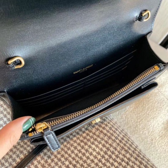 Replica YSL Saint Laurent WOC Sunset Chain Wallet Black Fake