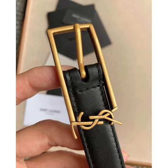 Replica YSL Saint Laurent New Cassandre Buckle Belt 20MM Black Fake
