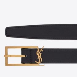 Replica YSL Saint Laurent New Cassandre Buckle Belt 20MM Black Fake