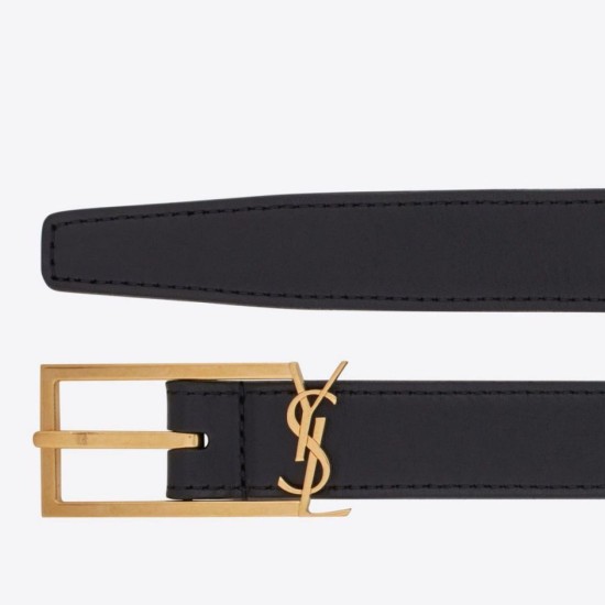 Replica YSL Saint Laurent New Cassandre Buckle Belt 20MM Black Fake