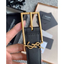 Replica YSL Saint Laurent New Cassandre Buckle Belt 30MM Black Fake
