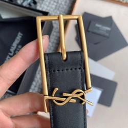 Replica YSL Saint Laurent New Cassandre Buckle Belt 30MM Black Fake
