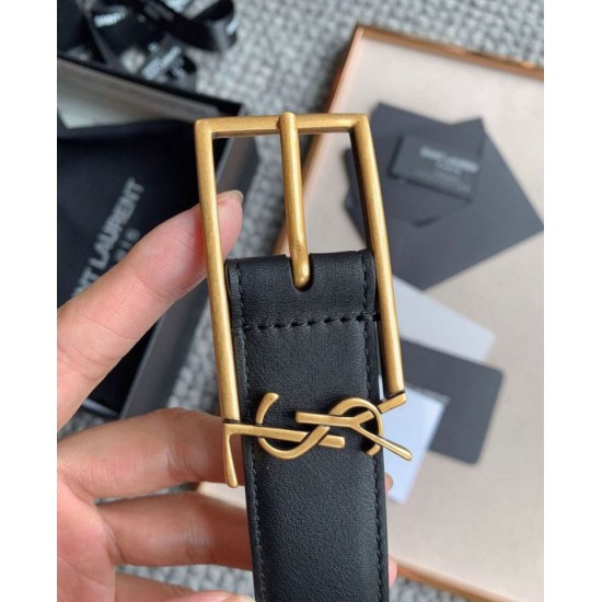 Replica YSL Saint Laurent New Cassandre Buckle Belt 30MM Black Fake