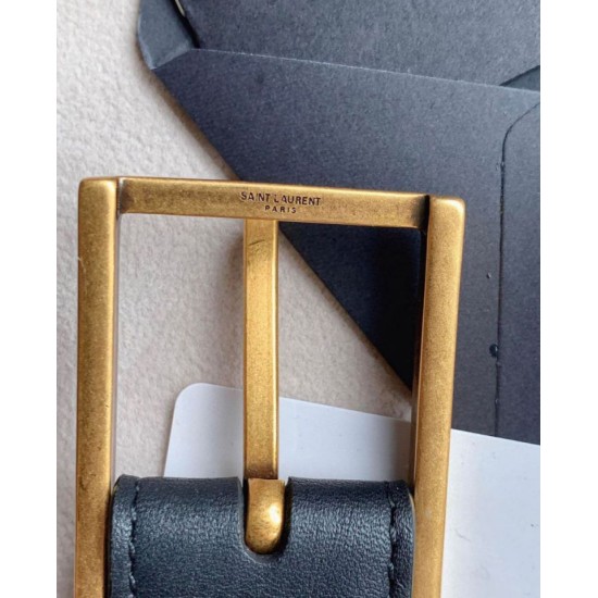 Replica YSL Saint Laurent New Cassandre Buckle Belt 30MM Black Fake