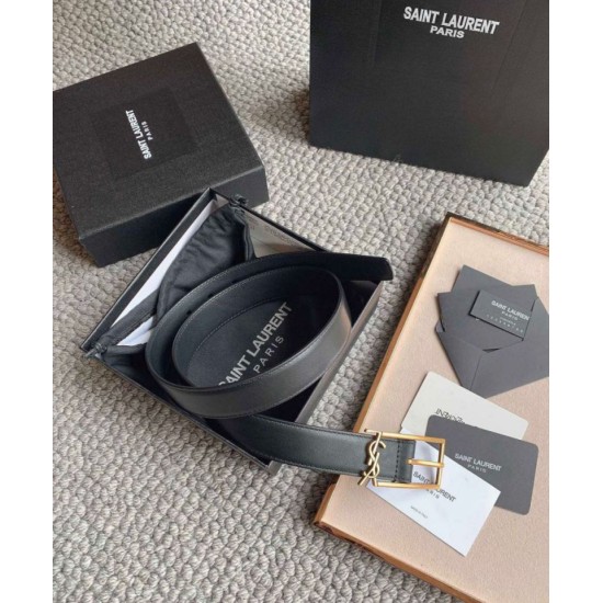 Replica YSL Saint Laurent New Cassandre Buckle Belt 30MM Black Fake