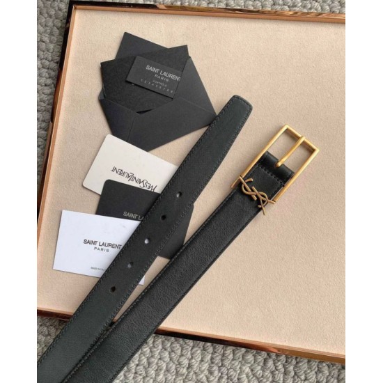 Replica YSL Saint Laurent New Cassandre Buckle Belt 30MM Black Fake