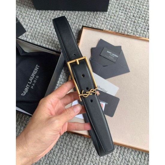 Replica YSL Saint Laurent New Cassandre Buckle Belt 30MM Black Fake
