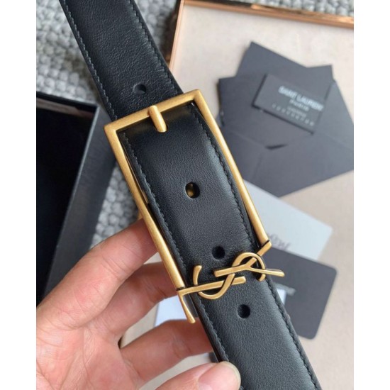 Replica YSL Saint Laurent New Cassandre Buckle Belt 30MM Black Fake