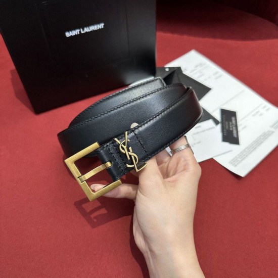 Replica YSL Saint Laurent Cassandre Square Buckle Belt 20MM Black Fake