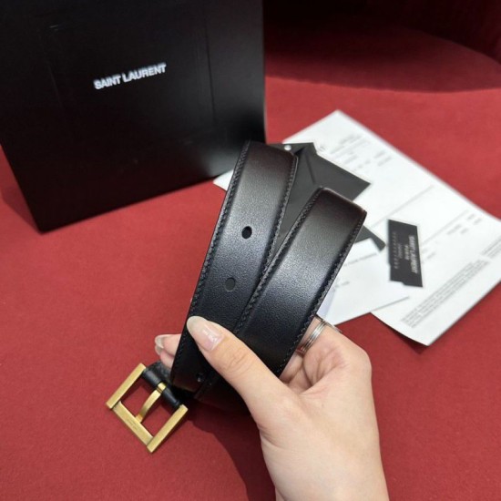 Replica YSL Saint Laurent Cassandre Square Buckle Belt 20MM Black Fake