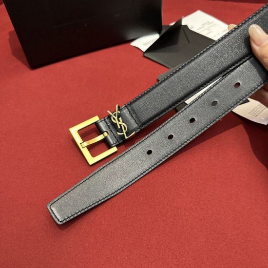 Replica YSL Saint Laurent Cassandre Square Buckle Belt 20MM Black Fake