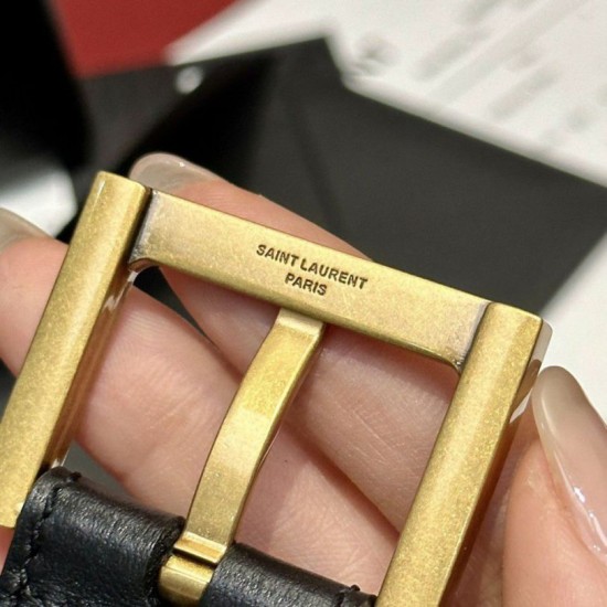 Replica YSL Saint Laurent Cassandre Square Buckle Belt 20MM Black Fake