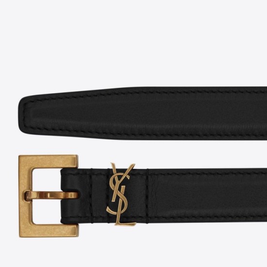 Replica YSL Saint Laurent Cassandre Square Buckle Belt 20MM Black Fake