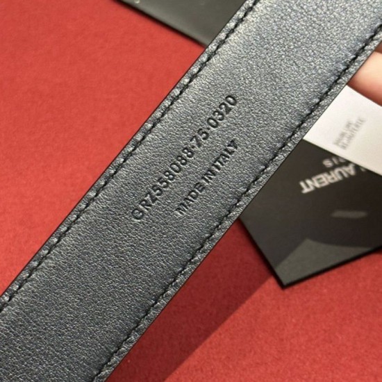 Replica YSL Saint Laurent Cassandre Square Buckle Belt 20MM Black Fake