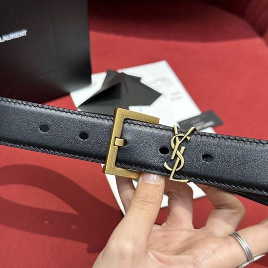 Replica YSL Saint Laurent Cassandre Square Buckle Belt 20MM Black Fake