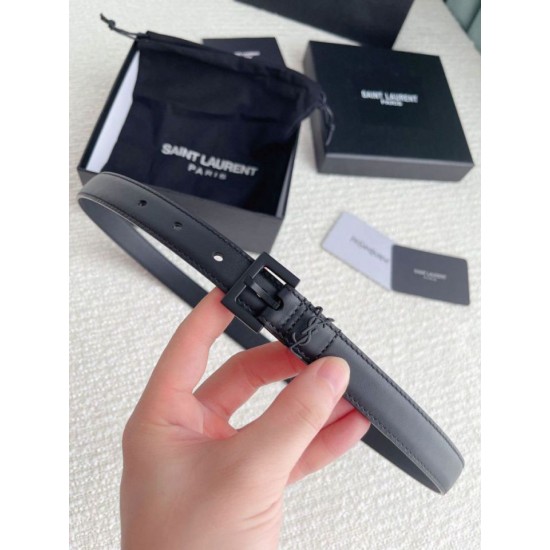 Replica YSL Saint Laurent Cassandre Square Buckle Belt 20MM All Black Fake