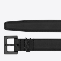 Replica YSL Saint Laurent Cassandre Square Buckle Belt 20MM All Black Fake