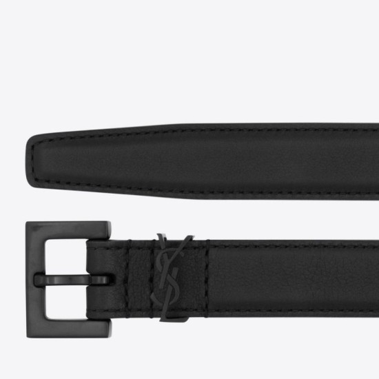 Replica YSL Saint Laurent Cassandre Square Buckle Belt 20MM All Black Fake