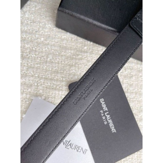 Replica YSL Saint Laurent Cassandre Square Buckle Belt 20MM All Black Fake