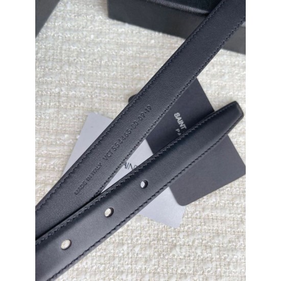 Replica YSL Saint Laurent Cassandre Square Buckle Belt 20MM All Black Fake