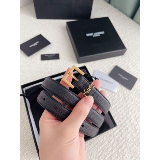 Replica YSL Saint Laurent Cassandre Square Buckle Belt 20MM Black Fake