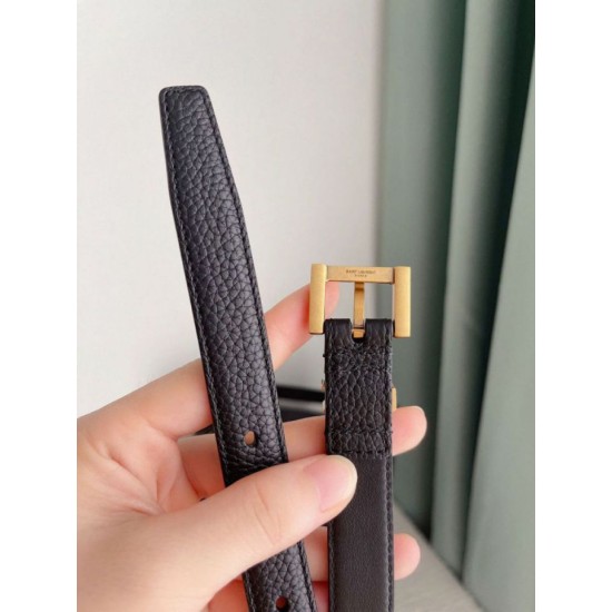 Replica YSL Saint Laurent Cassandre Square Buckle Belt 20MM Black Fake