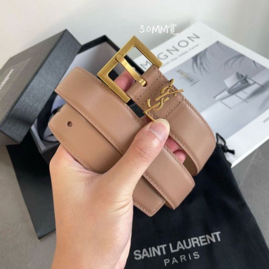 Replica YSL Saint Laurent Cassandre Square Buckle Belt 30MM Beige Fake