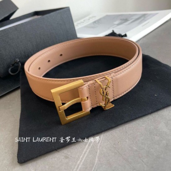 Replica YSL Saint Laurent Cassandre Square Buckle Belt 30MM Beige Fake