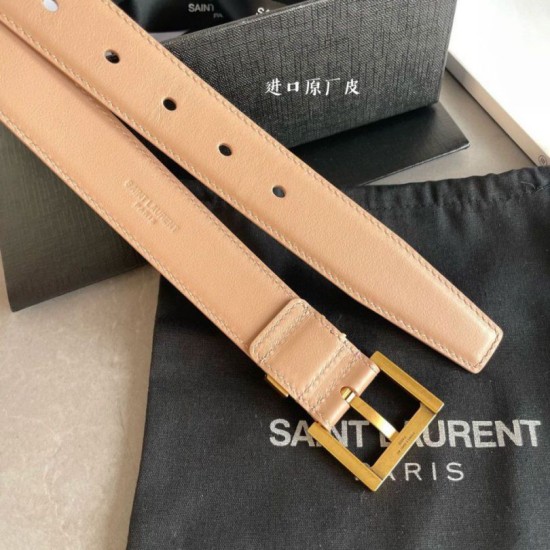 Replica YSL Saint Laurent Cassandre Square Buckle Belt 30MM Beige Fake