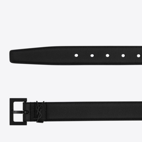 Replica YSL Saint Laurent Cassandre Square Buckle Belt 30MM All Black Fake