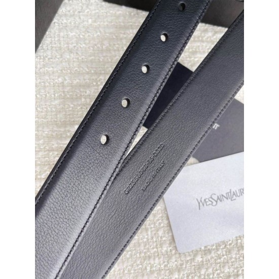 Replica YSL Saint Laurent Cassandre Square Buckle Belt 30MM All Black Fake