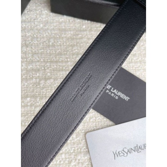 Replica YSL Saint Laurent Cassandre Square Buckle Belt 30MM All Black Fake
