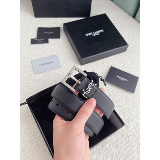 Replica YSL Saint Laurent Cassandre Square Buckle Belt 30MM Noir Fake