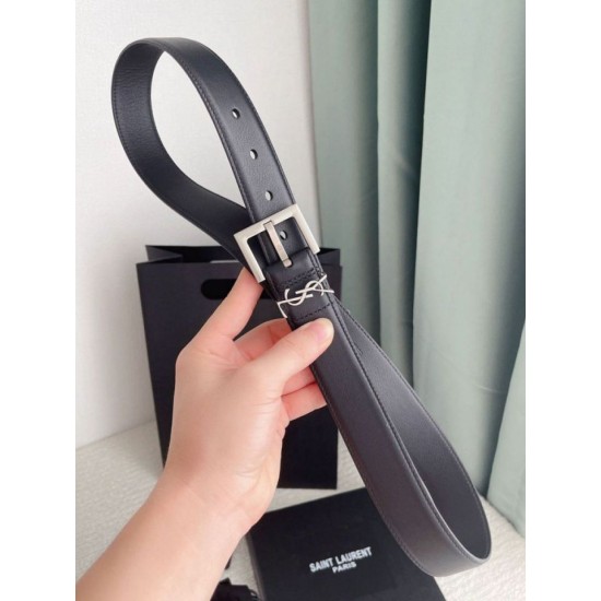 Replica YSL Saint Laurent Cassandre Square Buckle Belt 30MM Noir Fake