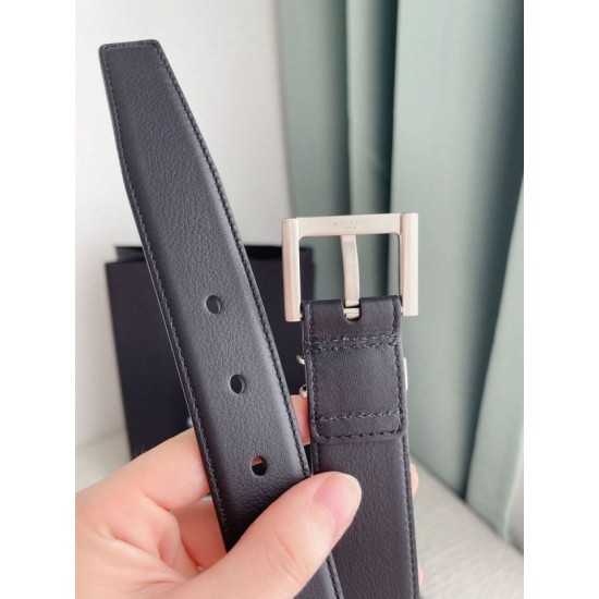 Replica YSL Saint Laurent Cassandre Square Buckle Belt 30MM Noir Fake