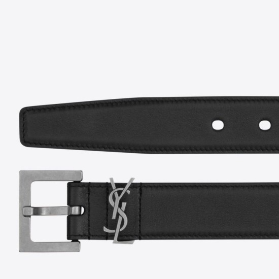 Replica YSL Saint Laurent Cassandre Square Buckle Belt 30MM Noir Fake