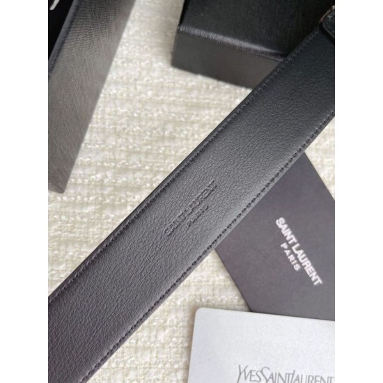Replica YSL Saint Laurent Cassandre Square Buckle Belt 30MM Noir Fake