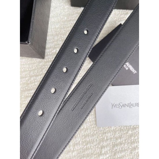 Replica YSL Saint Laurent Cassandre Square Buckle Belt 30MM Noir Fake