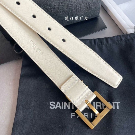 Replica YSL Saint Laurent Cassandre Square Buckle Belt 30MM White Fake