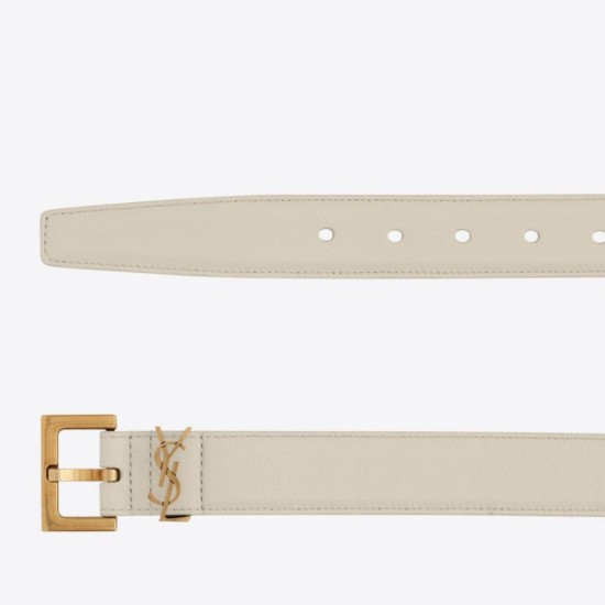 Replica YSL Saint Laurent Cassandre Square Buckle Belt 30MM White Fake